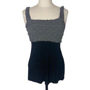 Bailey 44 Y2K Tank Top Womens Small Gray Black Ruched Textured Babydoll